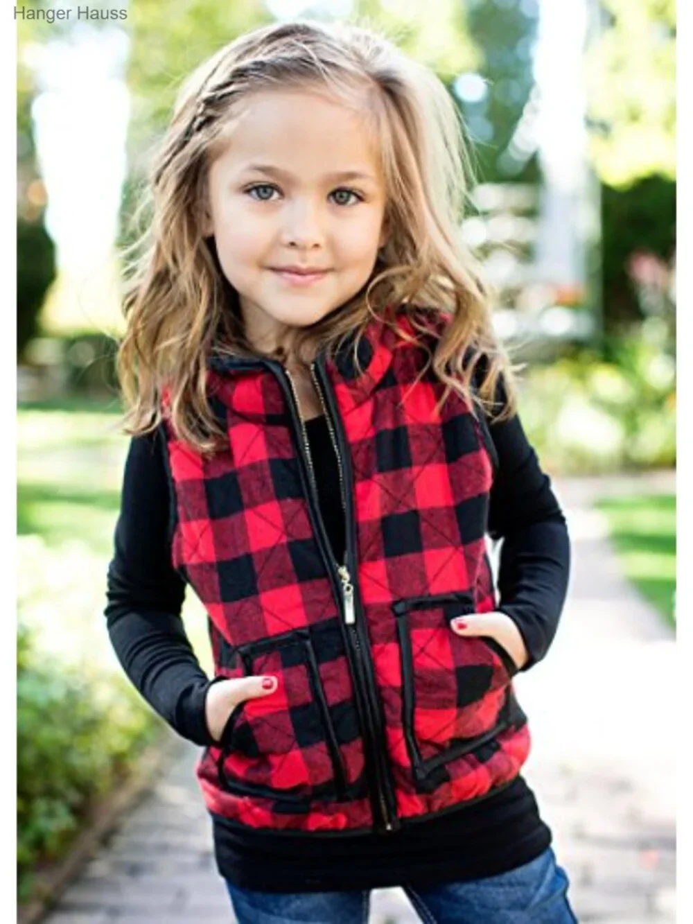 Girls Cotton Blend Plaid Quilted Vest Puff Lined Gilet Windproof